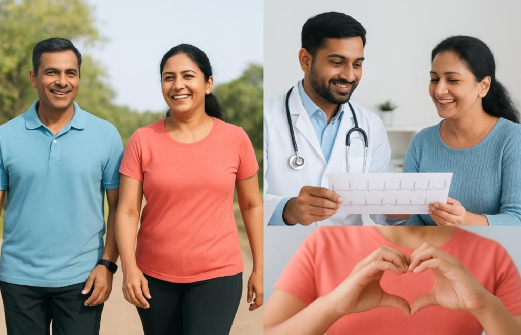 Preventive heart checkup after 40 in PCMC – healthy middle-aged couple promoting heart wellness.