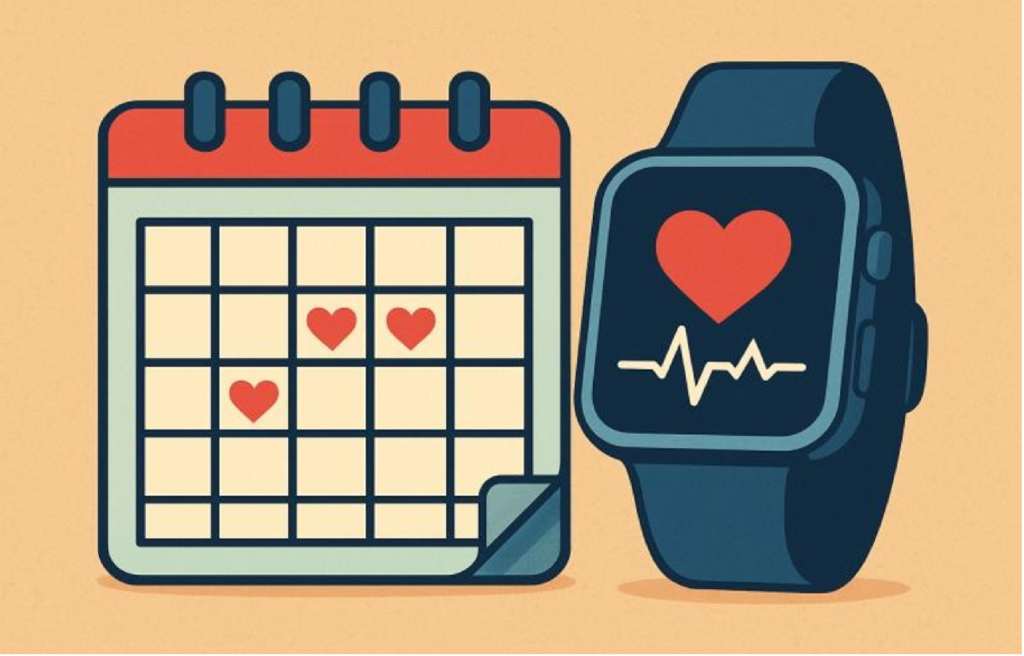 Calendar and stethoscope showing heart checkup schedule for 40+ adults.