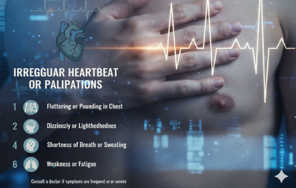 Irregular heartbeat or palpitations indicating arrhythmia